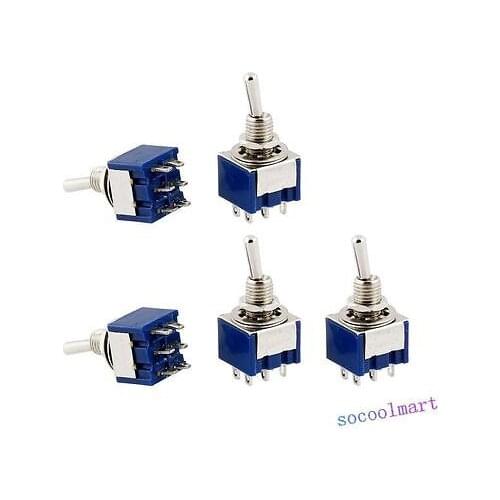 10 Pcs Blue Metal Plastic AC 250V 3A ON-ON 2 Position DPDT Mini Toggle Switch