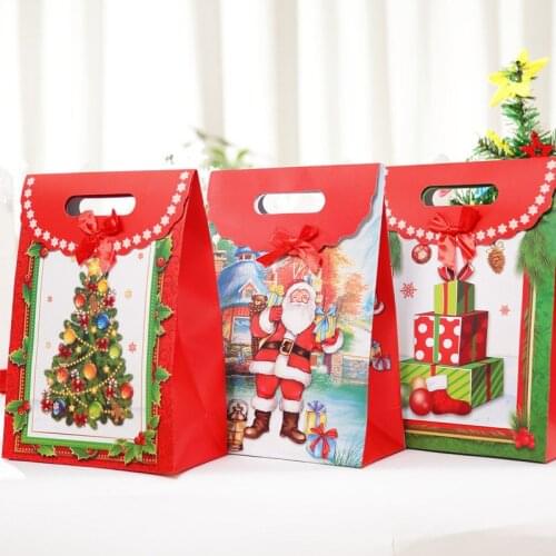 19*9*27cm 3Pcs/Set Merry Christmas Father Christmas Christmas Tree Paper Gift Bag Fruit Candy Gift Package