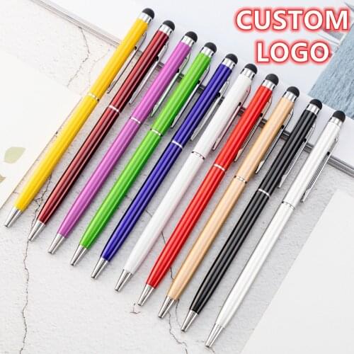 20pcs Special Wholesale Metal Pen Advertising Metal Ball Pen Colorful Stationery Touch Stylus Pens with custom logo