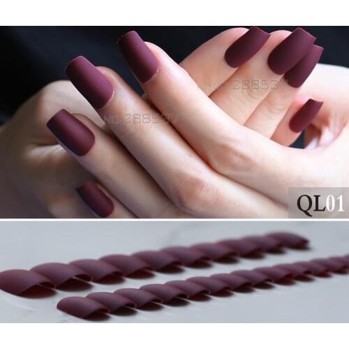 24pcs Full sets Matte fake nails long Square DIY Shaping Red wine false nail soft Burgundy natural Vampire color lifelike black