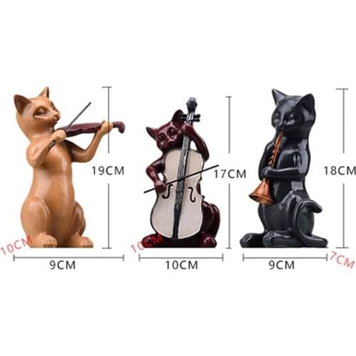 3pc/Set Resin Music Cats Statue Violin Sculpture Musician Figurine Cute Animal Ornament Window Display Cabinet Home Decor
