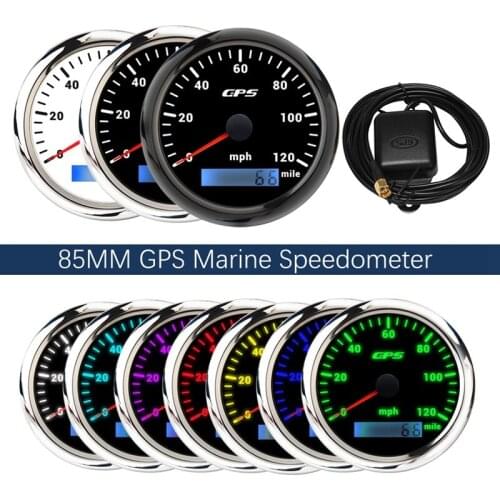 85MM GPS Marine Speedometer 0-120/Mile Speedometer 7-Color Backlight Digital Odometer For Yachts Boats