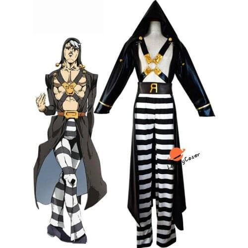 Anime JoJos Bizarre Adventure Risotto Nero Cosplay Costume Golden Wind Hat Top Pants Belt Set Halloween Christmas Party Suit