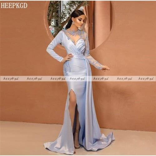 Exquisite Beading Mermaid Arabic Evening Dress With Slit See Through Long Sleeves Special Occasion Dresses For Women Prom Gown