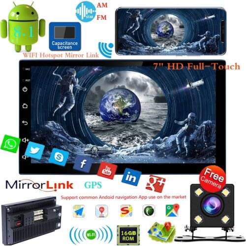 Compatible with Android 8.1 Car MP5 Player 7"Double 2 DIN Quad Core 16G Car Stereo Radio GPS Wifi +2 USB+Free Camera