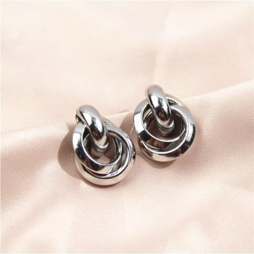 Shiny Simple White Gold Color Twisted Shaped Chunky Stud Earrings for Women Men Fashion Jewelry