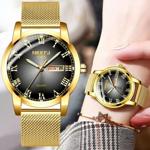 NIBOSI Couple Watch Luxury Gold Waterproof Luminous Quartz Wristwatch Couple Gift Lovers Watch Men Reloj Mujer Relogio Feminino
