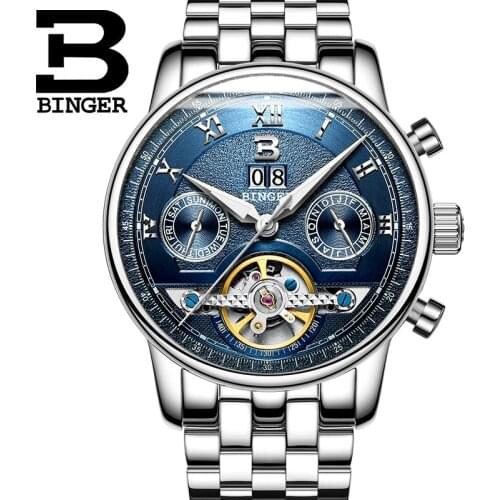 Relojes hombre 2019 Stainless Steel BINGER Fashion Men Skeleton Automatic Watch Sport Mechanical Wrist watch relogio masculino