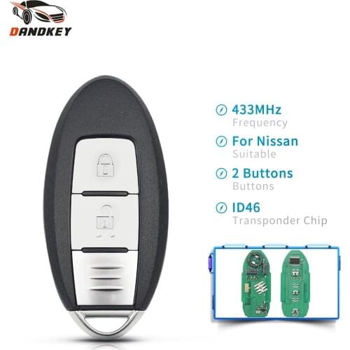 Dandkey 433MHz Car Smart Remote Key ID46 Chip Fit 2 Buttons For NISSAN Qashqai X-Trail Keyless Entry Controller For Continontal