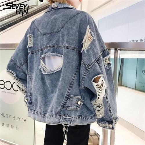 Mens Fashion Ripped Jeans Jackets Destroy Hole Streetwear Hip Hop Blue Denim Jacket Oversized Harajuku Hipster Jean Outwear Male