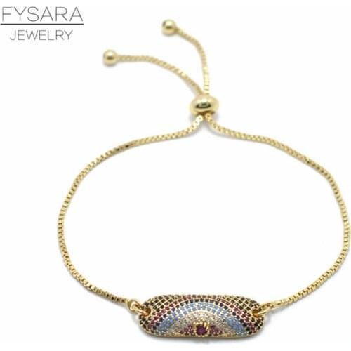 FYSARA Turkish Gypsy Jewelry Multicolour Crystal Micro Pave Setting Rectangle Chain Bracelets Gold-Color Ethnic Charms Bracelets
