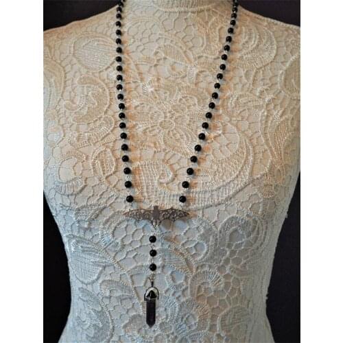 Gothic Bat Pendant Rosary Necklace for Women Charm Halloween Fashion Exaggerated Crystal Anime Choker Jewelry New Gifts Party