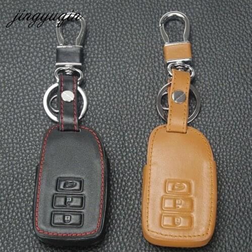 Jingyuqin 3 Button Smart Remote Leather Case Key Cover For Toyota Camry CROWN Keychain Car styling