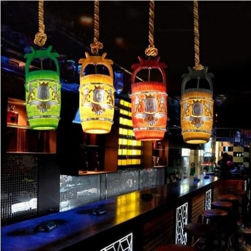 Nordic Loft Style Creative Bucket Resin Droplight LED Vintage Pendant Light Fixtures Dining Room Bar Hanging Lamp Home Lighting