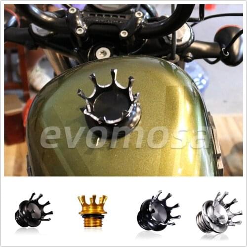 Motorcycle Gas Cap Crown Style CNC Flush Oil Fuel Tank Cap For Harley Sportster 883 1200 Road King Dyna FLST 96-2018 Softail