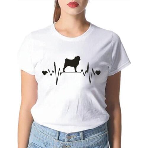 Summer Harajuku Shirt Tee Shirt Femme Funny Pug Heartbeat Lifeline Print T Shirt Women Tops Casual Plus Size Camisas De Mujer