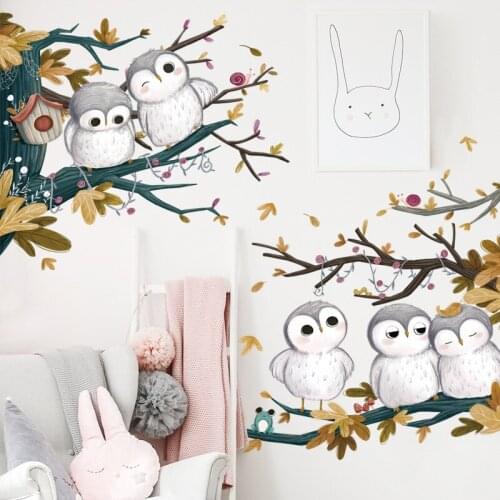 Cartoon Cute Owl on The Branch Wall Sticker for Kids Room Nursery Backdrop Wall Decor Art Children Bedroom Decals for Furniture