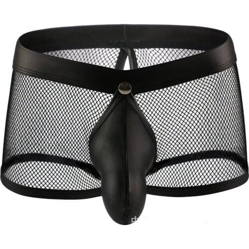 Mens Tanga Boxers U Convex Boxers Open Hidden Penis Pocket Calzoncillos Transparentes Hombre Ultra-Thin Hollow Out Boxer Shorts