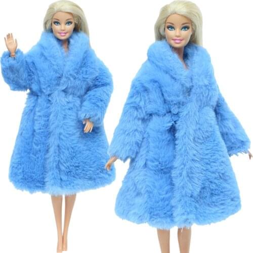 1 Set Handmade Soft Winter Outfit Deep Blue Fur Coat Warm Tops Daily Clothes for Barbie Doll Accessories Girls Toy
