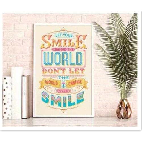Let your smile change the world cross stitch kit word cartoon design 14ct 11ct light yellow canvas embroidery DIY needlework
