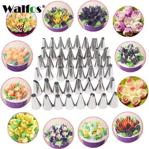 Walfos 48 PCS Icing Piping Tips Set Tulip Nozzles Rose Flowers Cupcake Maker Cake Decorating DIY Pastry Dessert Baking Tool