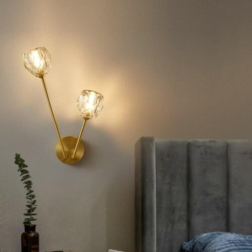 Nordic personality wall lamp creative bedroom bedside metal wall light minimalist brass 2 heads aisle corridor bracket light