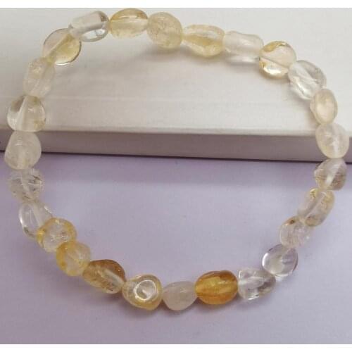 Natural 5-7MM Stone Yellow Crystal Freeform Lrregular Gravel Shape Bracelet Stretch 7.5 Inch Jewelry G314