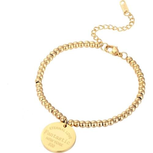 New Arrival Fashion Jewelry Round Charm Carving Fantastic Bead Bracelet Stainless Steel Gold Color Bracelet Love Gift For Woman