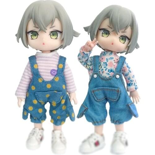 Ob11 baby dress GSC PD9 plain body BJD floral long sleeve overalls soft clay doll clothes suit