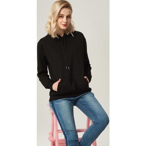 Harajuku pure black casual hoodie streetwear simple wild gothic style slim-fit sweatshirt womens pullover new Autumn and winter