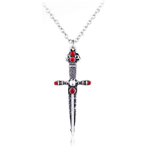Retro Sword Necklace Red Rhinestone Crystal Cross Pendant Necklaces For Women Men Fashion Jewelry Collar Choker Accessories