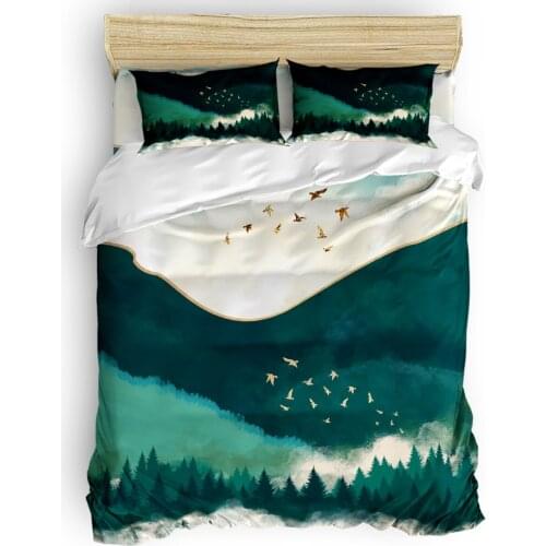 Green Landscape Bird Ink Duvet Cover Set Warm and comfortable 2/3/4pcs Bedding Set Bed Sheet Pillowcases Cover Set