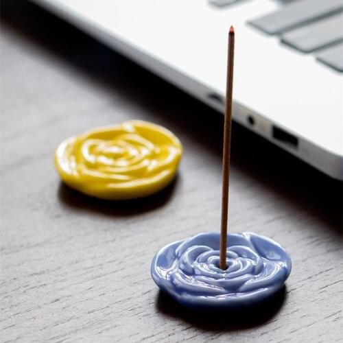 Pink Blue Rose Shape Incense Holder Mini Incense Sticks Burner Ceramic Cones Censer Teahouse Desk Home Decoration Accessories