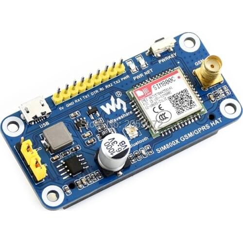 Raspberry Pi GSM/GPRS/Bluetooth HAT, Based On SIM800C, for Raspberry Pi