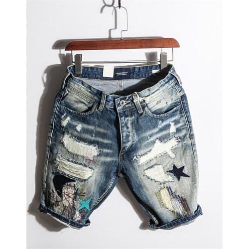 Summer Korean version of the trend Modis Five Shorts Mens Fashion Hole Street Denim Shorts Mens Black jeans Size 27-36