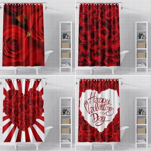Rose Flower Pattern Shower Curtain Bathroom Shower Curtain Polyester Cloth 3d Printing Bath Curtain with Hooks Home Bath Decor