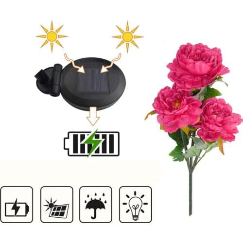 LED Artificial Peony Flower Solar Powered Light Landscape Pathway Lamp for Outdoor Path Patio Yard Decor Solar Landscape Light