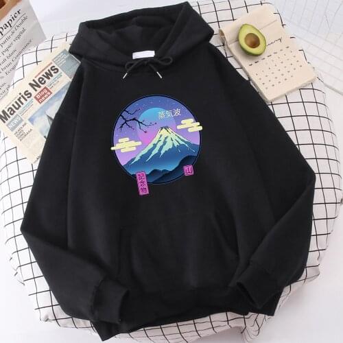 New Thick Fashion Tops Vaporwave Mount Fuji Memorial Ukiyo E Print Mens Hoodies Warm Comfortable MenS Hoody Large Size Hooded