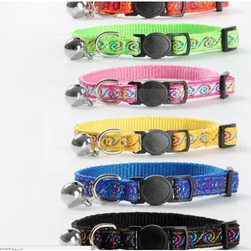 Usd0.8/pc Free shipping pet cat collar kitten necklace breakaway buckle with bell nylon collar 50pcs/lot