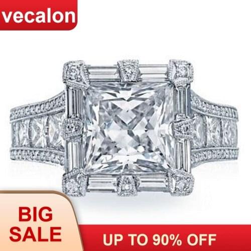 Vecalon Vintage Court ring 925 sterling silver Princess cut AAAAA Cz Engagement wedding Band rings for women men Finger Jewelry