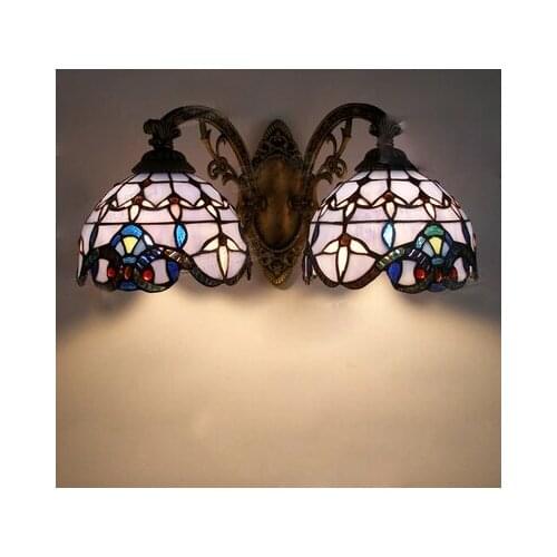 Vintage Tiffany Mediterranean style Baroque Blue glass LED Wall Sconce Indoor Lighting Lamp E27 AC 110/220V Double Wall Light