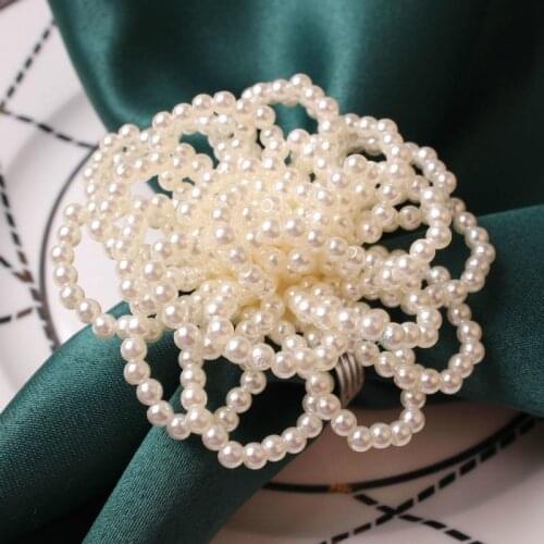 Pearl beaded flower clusters napkin buckle wedding table decorations hotel napkin ring