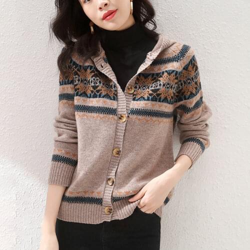 Ladies' new cashmere cardigan color matching casual loose jacket to keep warm Korean style knitted ladies jacket fashion