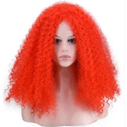 JOY&BEAUTY Red White Green YeLLow Glod Temperature Synthetic Fiber Women Wig Afro Kinky Curly Cosplay Hair Wig 20inch