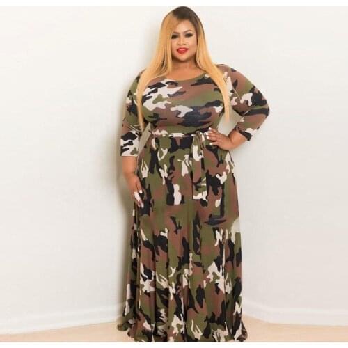 Plus Size Womens Dress 4XL Fashion Camouflage Casual Print Sashes Dress Loose Long Oversize 2020 Brand New Autumn Winter