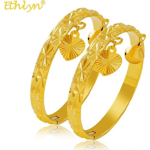 Ethlyn Gold Color Little Girls Boys Bells Openable Bracelet Bangle Birthday Jewelry Gifts(2pcs/lot) MY74