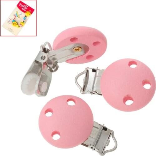 1PCs Pink Baby Pacifier Clip Round Wood Charms For Hamemake DIY Craft 30x45mm MT0394X