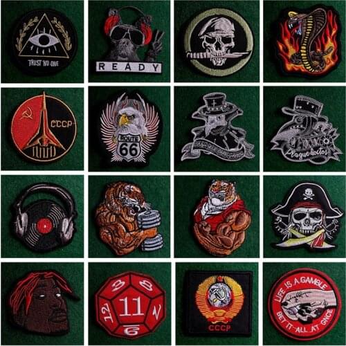 2PCS Punk Animal Patch Biker Iron On Patches For Clothes Stripe Skull Embroidered Patches For Clothing Hippie Badge Applique DIY