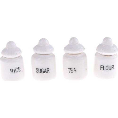 4pcs 1:12 Doll House Miniature Cute White Ceramic Storage Jars Kitchen Accessories Classic Pretend Play Furniture Children Toys
