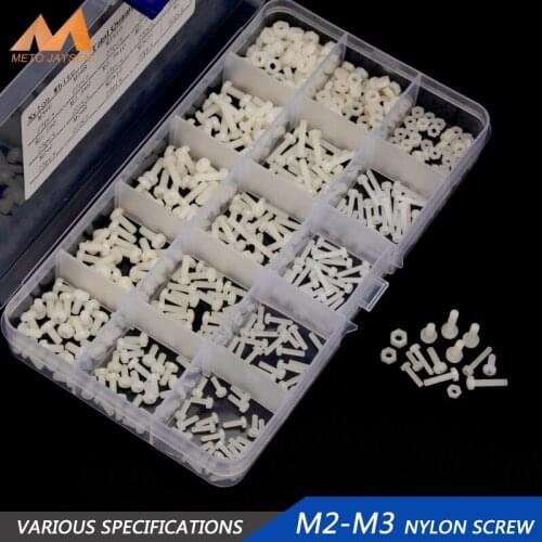 480pcs M2 M2.5 M3 Nylon Round Head Phillips Screw Bolts Hex Nuts Set White Black Plastic Screws Assortment Kit